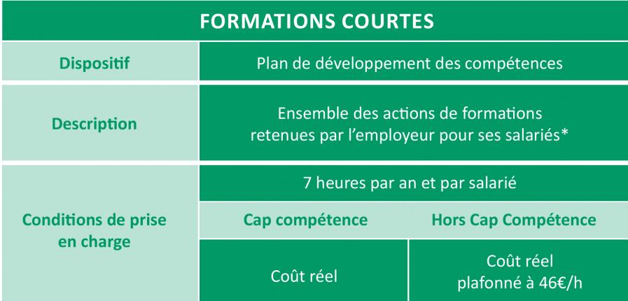 Tableau formations courtes